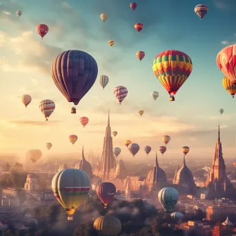 Hot air balloons above a city skyline during a celebration - Image 1