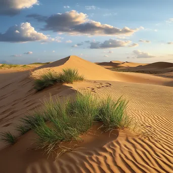 Expansive view of wind-sculpted sand dunes with grass - Image 4