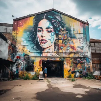 Converted warehouse exteriors with street art murals and industrial charm - Image 3