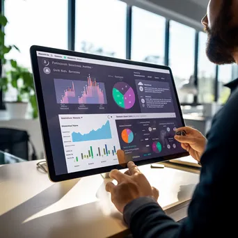 Professional using a transparent tablet displaying a cloud dashboard. - Image 3