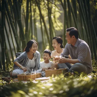 Family picnic surrounded by bamboo - Image 4