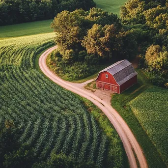 Aerial View of Barn and Farmland