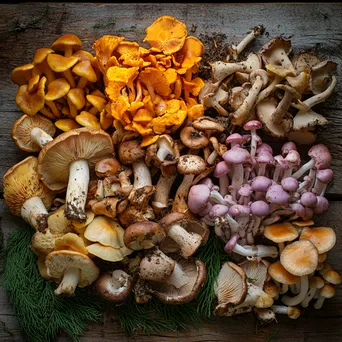 Assorted Wild Mushrooms on Wood