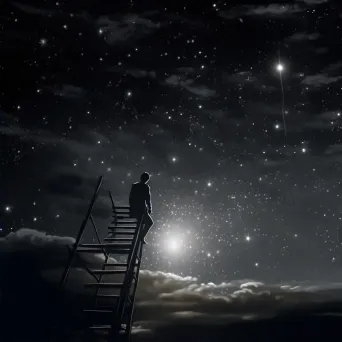 Man climbing ladder towards bright star in night sky - Image 2