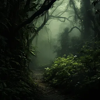 Misty jungle with ancient trees and hidden trails - Image 4