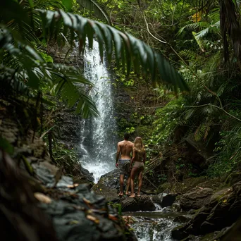 A couple standing in front of a hidden waterfall - Image 2