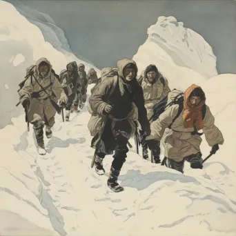 Group of explorers trekking through Arctic snowstorm - Image 1