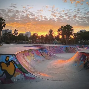 Evening skate park portrayed with a graffiti art style - Image 4