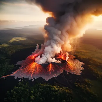 Erupting Volcano at Sunrise