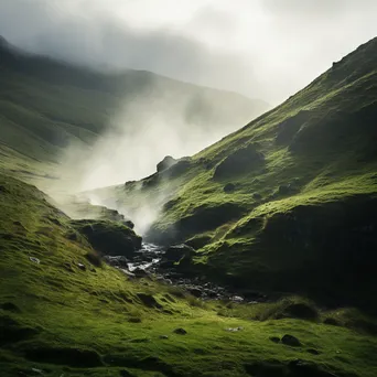 Traditional well surrounded by mist on a hillside - Image 1