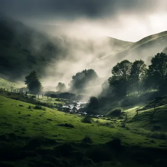 Traditional well surrounded by mist on a hillside - Image 2