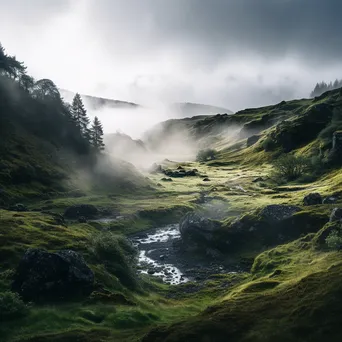 Traditional well surrounded by mist on a hillside - Image 4