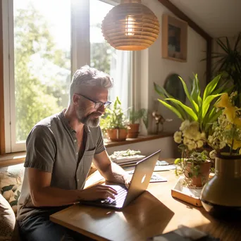 Man in living room having a virtual consultation - Image 1