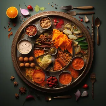 Indian Thali meal in low poly style inspired by Indian miniature paintings - Image 2