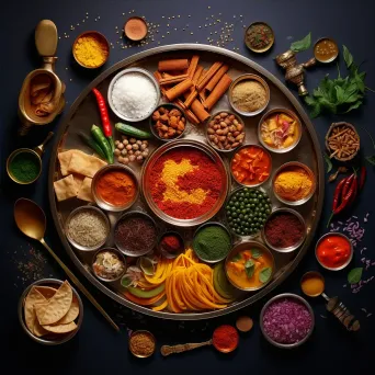 Indian Thali meal in low poly style inspired by Indian miniature paintings - Image 4