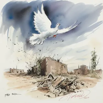 Dove flying over war-torn landscape symbolizing peace - Image 1