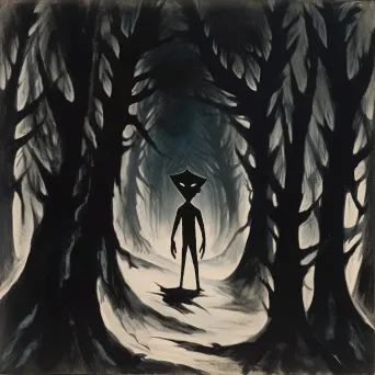 Mysterious figure at the edge of a shadowy forest - Image 3