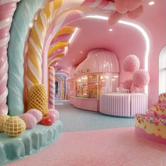 A dreamy candy shop with licorice trees and waffle cone mountains in heavenly hues - Image 1