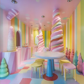 A dreamy candy shop with licorice trees and waffle cone mountains in heavenly hues - Image 2