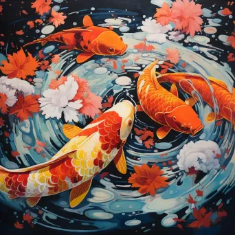 Captivating animated mural portraying koi fish swimming in vibrant waters - Image 3