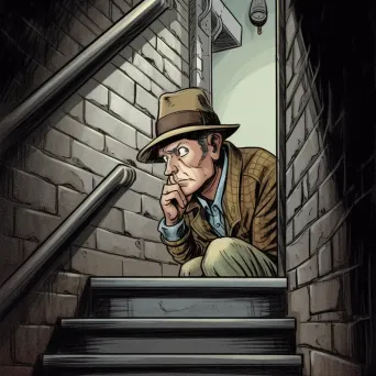 Intriguing illustration of a suspicious character in a stairwell - Image 3