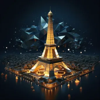 Geometric representation of the illuminated Eiffel Tower at night in low poly style - Image 1