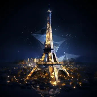 Geometric representation of the illuminated Eiffel Tower at night in low poly style - Image 2