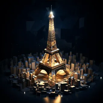 Geometric representation of the illuminated Eiffel Tower at night in low poly style - Image 3