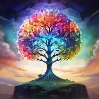 Low poly cosmic tree Yggdrasil in a spectrum of cosmic colors - Image 3