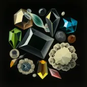 Arrangement of geometric gemstones on a black velvet surface - Image 1