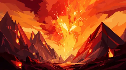 Dynamic low poly volcano eruption in warm colors - Image 1