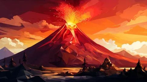 Dynamic low poly volcano eruption in warm colors - Image 3