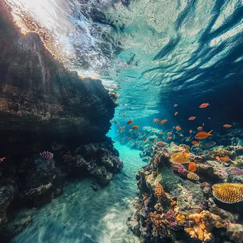 Underwater Canyon with Coral and Fish