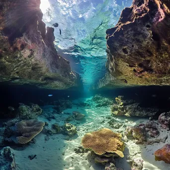 Underwater canyon filled with coral and multiple fish species. - Image 3