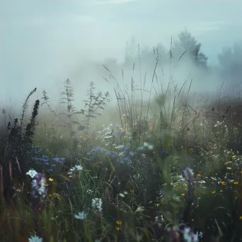 Mist fog meadow morning - Image 4