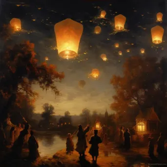 Group releasing lanterns into tranquil night sky - Image 4