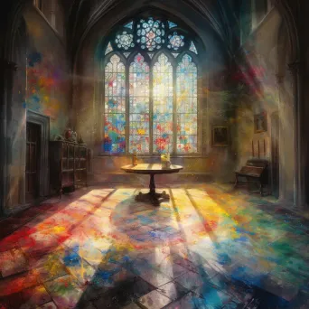 Colorful light patterns from a stained glass window on an ancient stone floor - Image 2