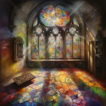 Colorful light patterns from a stained glass window on an ancient stone floor - Image 3