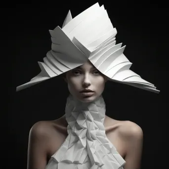 Low poly, sculptural hat in monochrome white, reminiscent of paper mache - Image 2