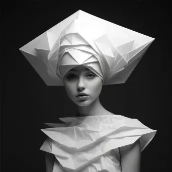 Low poly, sculptural hat in monochrome white, reminiscent of paper mache - Image 4