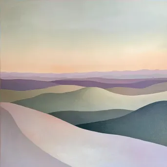 Sparse, pastel-hued minimalistic depiction of a desert vista at twilight - Image 4