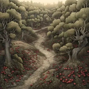 Illustration of Transitioning Orchard to Untamed Forest - Nature Transition - Image 3