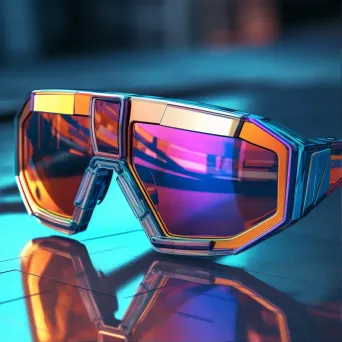 Eccentric low poly sunglasses lit with neon colors and reflecting futuristic chrome - Image 1