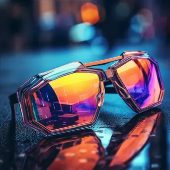 Eccentric low poly sunglasses lit with neon colors and reflecting futuristic chrome - Image 4