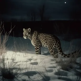 Majestic Amur leopard in snowy landscape under moonlight - Image 2