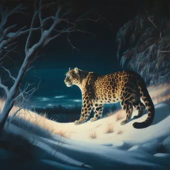 Majestic Amur leopard in snowy landscape under moonlight - Image 3