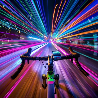 Vibrant light trails from bicycles racing through a city at night. - Image 1