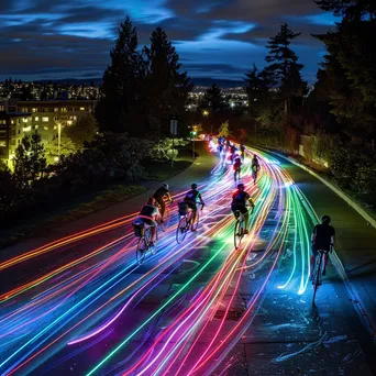 Vibrant light trails from bicycles racing through a city at night. - Image 4