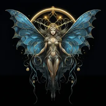 Art nouveau style painting of a radiant lunar moth winged celestial goddess under the moonlight - Image 1