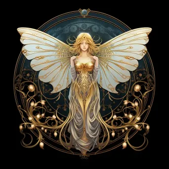 Art nouveau style painting of a radiant lunar moth winged celestial goddess under the moonlight - Image 3